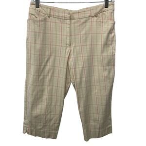 St. John's Bay Stretch Check High Rise Capri Pants Cream Golf Country Club 16